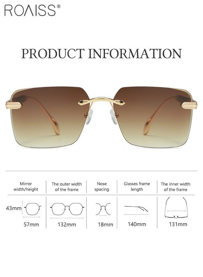 roaiss Square Frame Rimless Men Women Sunglasses Outdoor UV400 Sun Glasses with Unique Temples Fashion Anti-Glare Sun Shades for Men Driving, Fishing, Traveling - Image 3